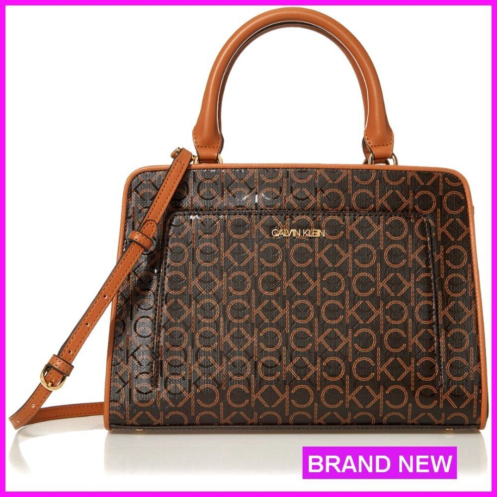 Textured Logo Satchel Handbag with Multiple Pockets and Strap